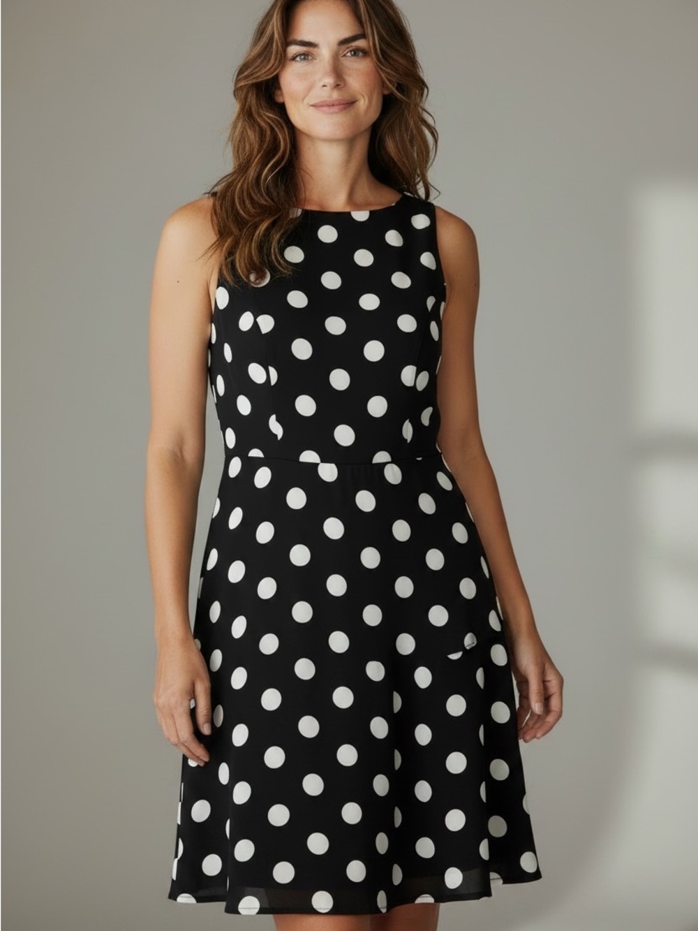 Tommy Hilfiger Black and White Polka Dot Midi Dress